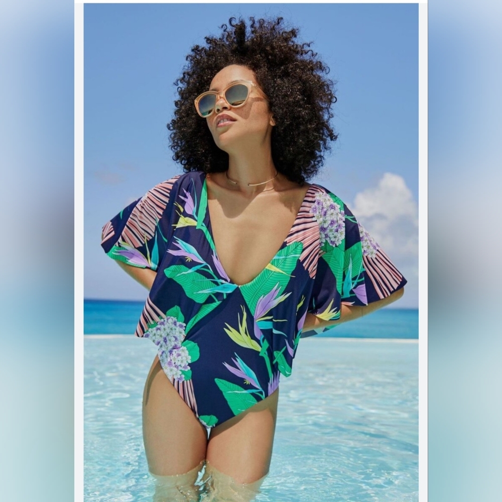 Trina Turk Flutter Sleeve One Piece Swimsuit Size 6